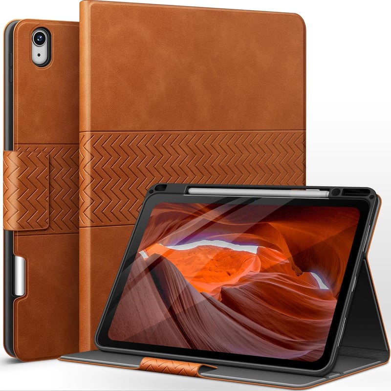 AUAUA iPad Air 13" M3/M2 Bőrtok - Barna Védőtok Ceruza Tartóval, Pencil Pro/USB-C Kompatibilis, Automatikus Alvó Funkcióval
