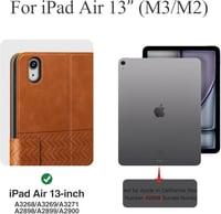 AUAUA iPad Air 13" M3/M2 Bőrtok - Barna Védőtok Ceruza Tartóval, Pencil Pro/USB-C Kompatibilis, Automatikus Alvó Funkcióval 2