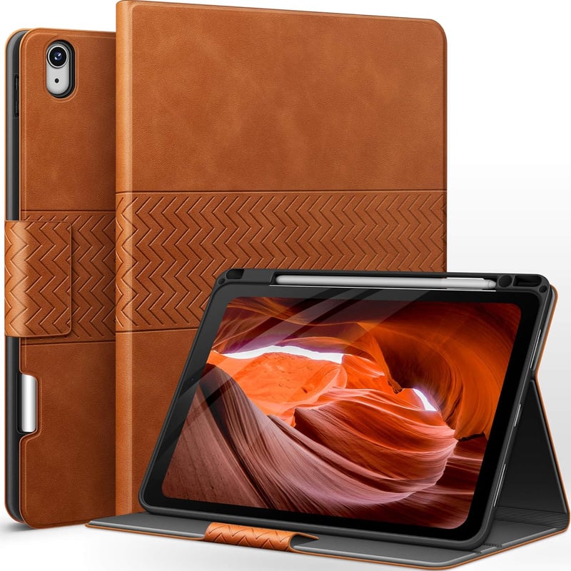 AUAUA iPad Air Tok 10.9-11" - Barna PU Bőr Védőtok Apple Pencil Tartóval, Automatikus Alvás/Ébresztés Funkcióval, M2/M3/5/4 Generációs Model