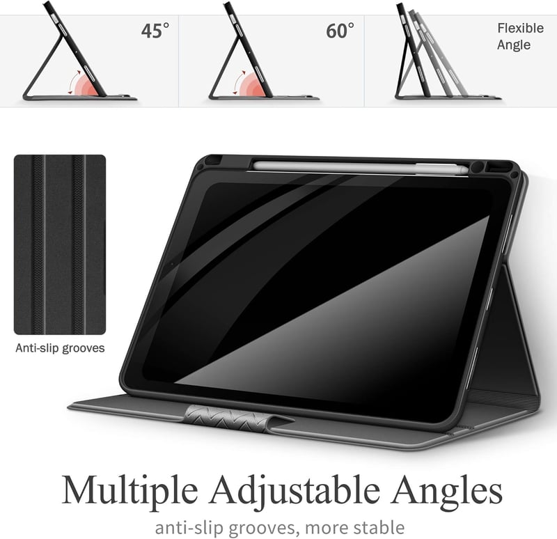 AUAUA iPad Air Tok 10.9-11" - Szürke Védőtok Apple Pencil Tartóval, Automatikus Alvás/Ébresztés Funkcióval, PU Bőr Borítás iPad Air 4/5 Gene