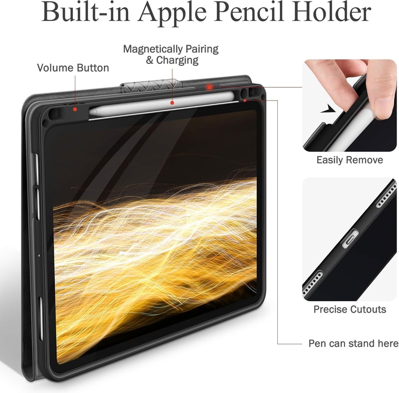 AUAUA iPad Air Tok 10.9-11" - Szürke Védőtok Apple Pencil Tartóval, Automatikus Alvás/Ébresztés Funkcióval, PU Bőr Borítás iPad Air 4/5 Gene