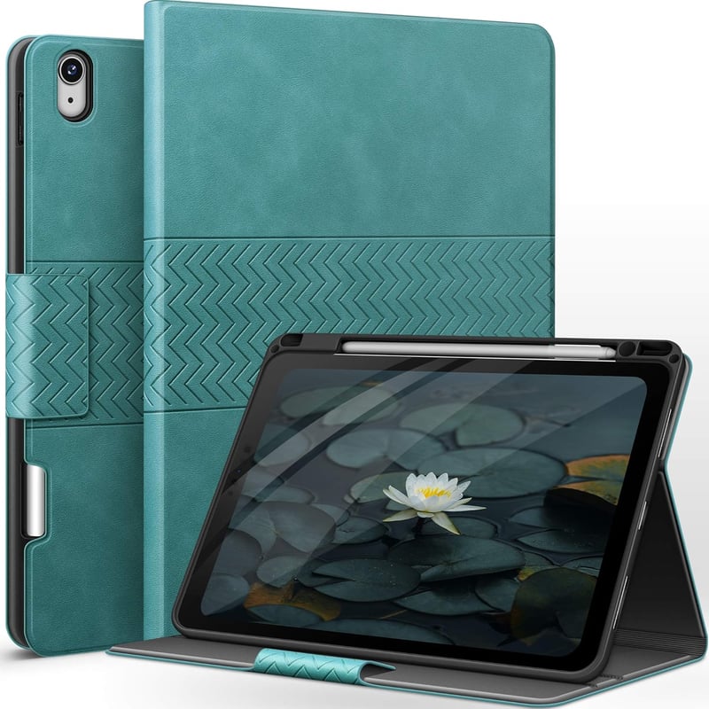 AUAUA iPad Air Tok 10.9-11" - Zöld PU Bőr Védőtok Apple Pencil Tartóval, Automatikus Alvás/Ébresztés Funkcióval, 4-5. Generációs Modellekhez
