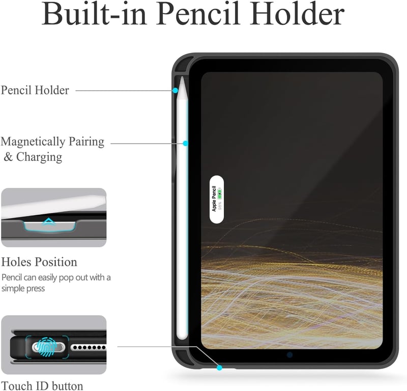 AUAUA iPad Mini 7 és 6 Tok 8,3 Hüvelykes Állvány Funkcióval, Ceruza Tartóval, Mágneses Rögzítéssel és Auto Alvás/Ébresztés Funkcióval - Szür
