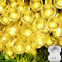 AUAUY Svetelná reťaz s krištáľovými guľami, vonkajšia, na batérie, 6 m, 40 LED, teplá biela, vodotesnosť IP65, so 6-hodinovým časovačom, na Vianoce, do spálne, na svadbu, na balkón 8