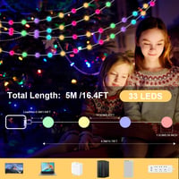 AUAUY pametni USB LED svjetlosni niz s kuglicama, 5 m, 33 LED diode, s daljinskim upravljačem i aplikacijom, dekoracija za unutarnje i vanjske prostore s promjenom boja za božićno drvce, zabave i vjenčanja 2