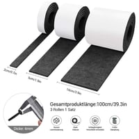 Samolepiace plstené podložky Auckpure, 3 kotúče, čierna plsť 100x10 cm, 100x5 cm, 100x2 cm, ochranné klzáky na nábytok, stoličky a stoly 2