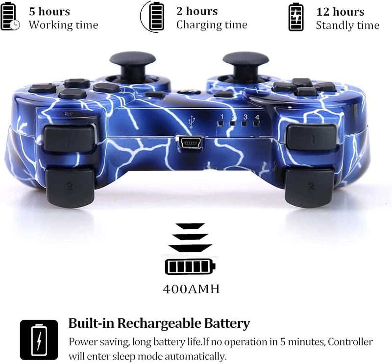 AUFGLO PS3 Wireless Gamepad Mozgásvezérlős Joystick Kék Villám Piros Csillagos