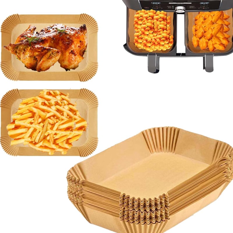 Hârtie de copt AuFiiy pentru friteuză cu aer cald, 100 bucăți, 22x14 cm, formă dreptunghiulară, pentru aparatele Ninja AF300EU, AF400EU, AF400EUCP, Foodi MAX Dual Zone