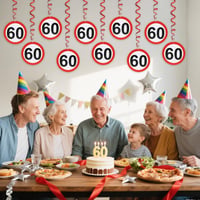 Augesak 60. születésnapi dekoráció szett, 12 db forgalmi tábla spirál füzér 5