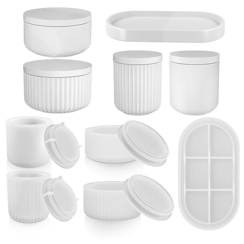 Set 5 forme din silicon pentru vaze Augesak, 4+1 palete, matriță DIY din rășină cu capac pentru ghivece și confecționare vaze