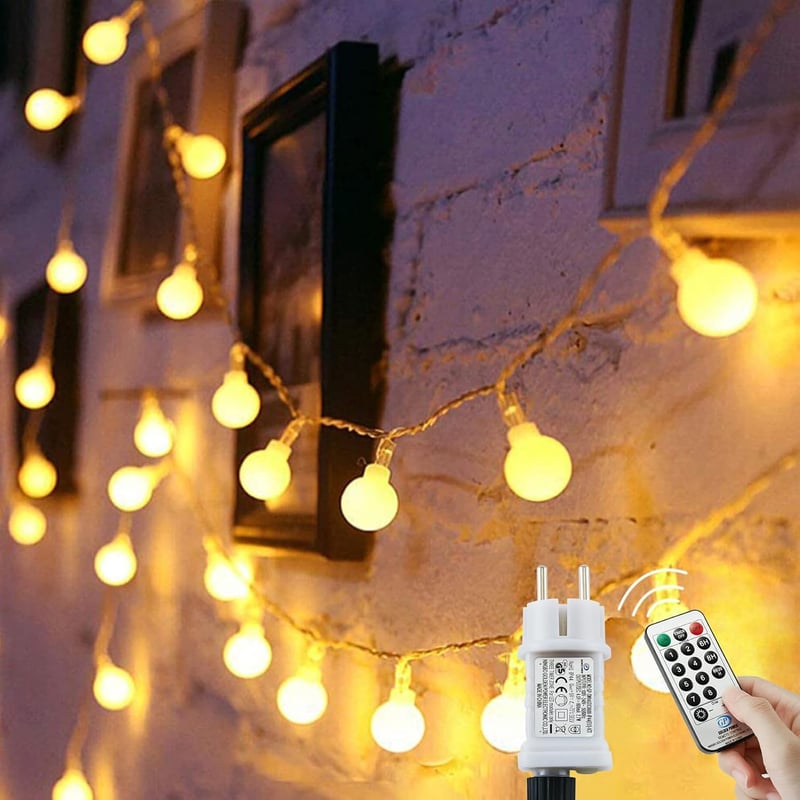 Augone 120 LED svjetlosni niz s kuglicama 15 m, topla bijela, vanjski i unutarnji božićni ukras, vjenčanje, zabava, vrt, s utikačem