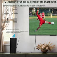 Antenă TV de interior August DTA600 DVB-T/DVB-T2 cu amplificator de semnal, câștig mare, cablu coaxial de 5 m 2