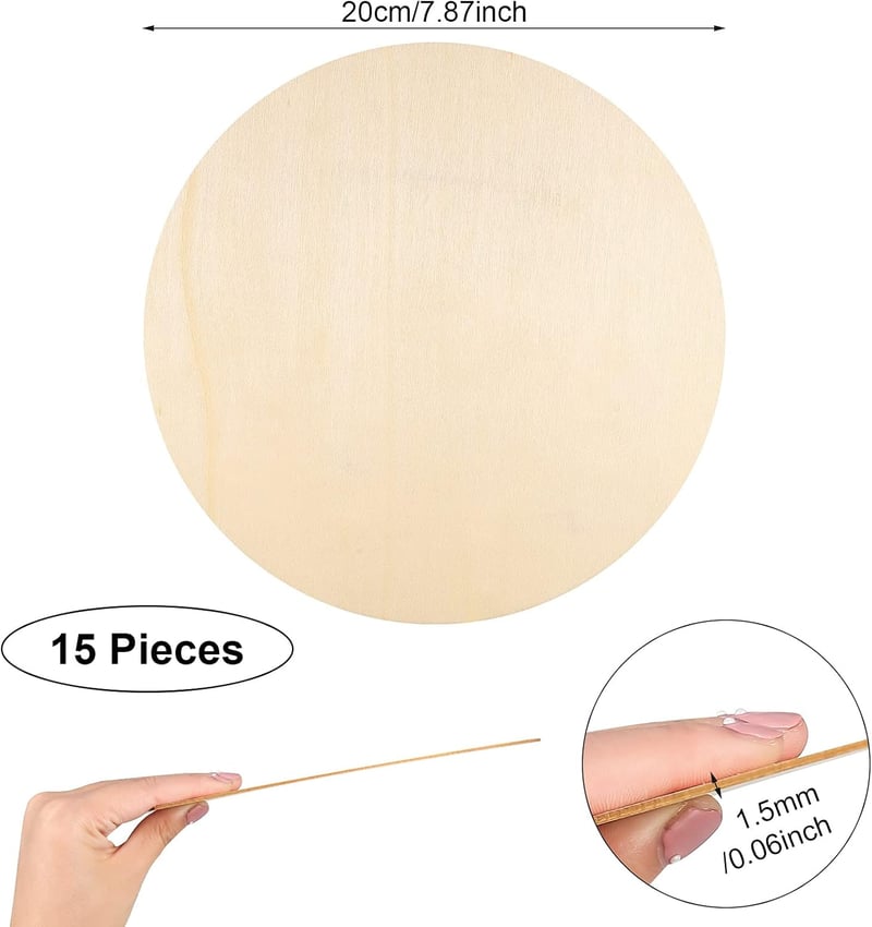 Auidy_6TXD 15 db kerek fa korong 20 cm átmérő DIY kézműves projektekhez