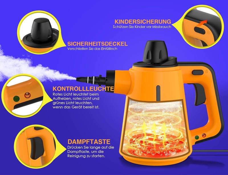 AUIFFER Gőztisztító 1300W 10 Tartozékkal Padló Bútor Autó Tisztításhoz