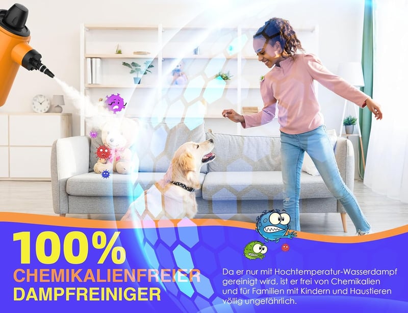 AUIFFER Gőztisztító 1300W 10 Tartozékkal Padló Bútor Autó Tisztításhoz