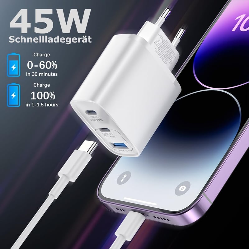 Aukire 45W GAN USB-C Gyors Töltő 2db iPhone Samsung iPad Telefonhoz