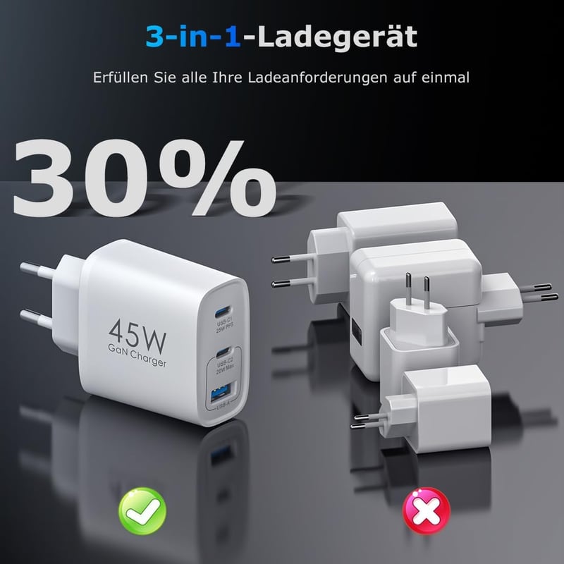 Aukire 45W GAN USB-C Gyors Töltő 2db iPhone Samsung iPad Telefonhoz