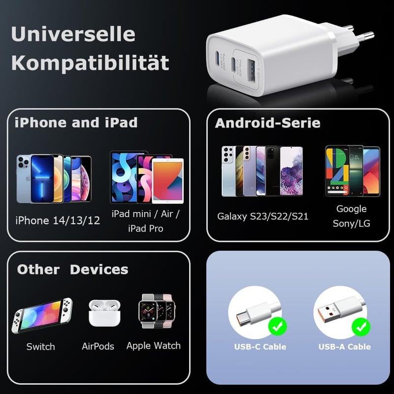 Aukire 45W GAN USB-C Gyors Töltő 2db iPhone Samsung iPad Telefonhoz
