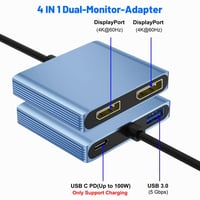 AUKOKIOULA USB-C adaptér na dva DisplayPorty 4K@60Hz, 100W PD, USB 3.0 – modrý 8