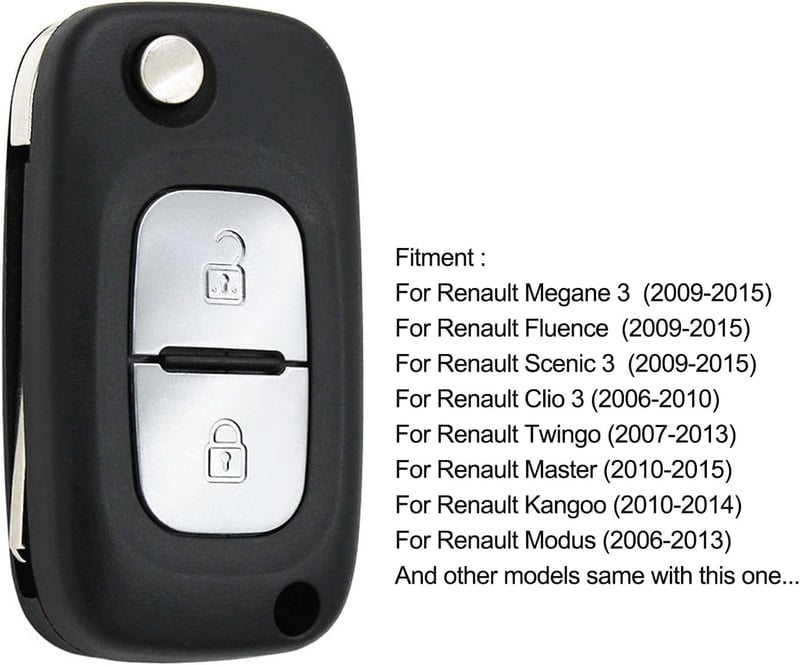 AULESSE 2 gombos autókulcs Renault Clio III Kangoo Master Modus Twingo 2006-2016
