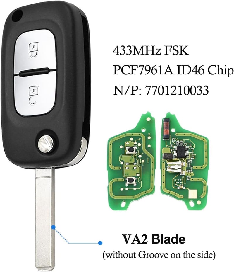 AULESSE 2 gombos autókulcs Renault Clio III Kangoo Master Modus Twingo 2006-2016