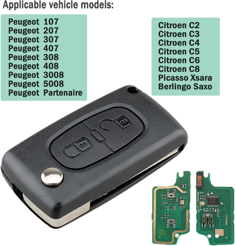 AULESSE 2 gombos Peugeot autókulcs 433 MHz PCF7961 chippes távirányító 207 307 308 408 Citroën C2 C3 C4