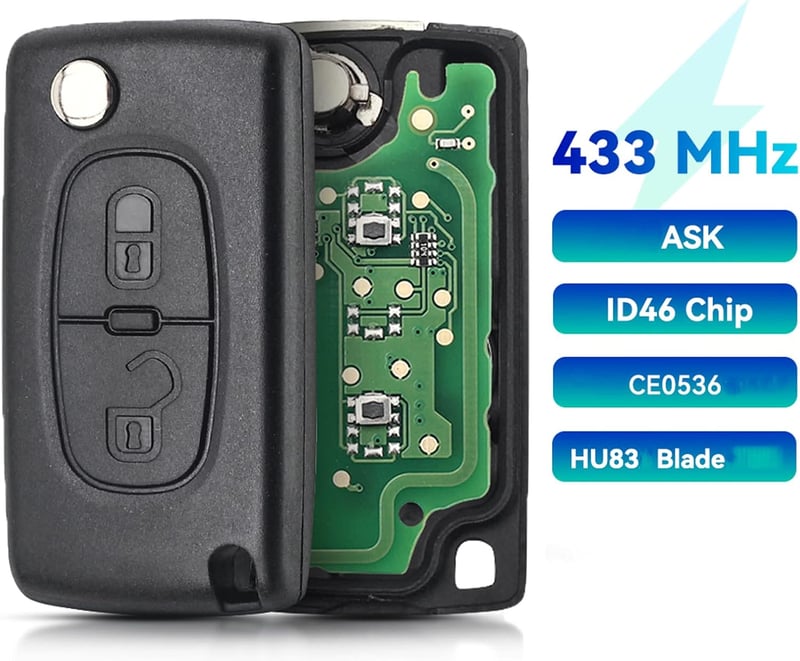 AULESSE 2 gombos Peugeot autókulcs 433 MHz PCF7961 chippes távirányító 207 307 308 408 Citroën C2 C3 C4