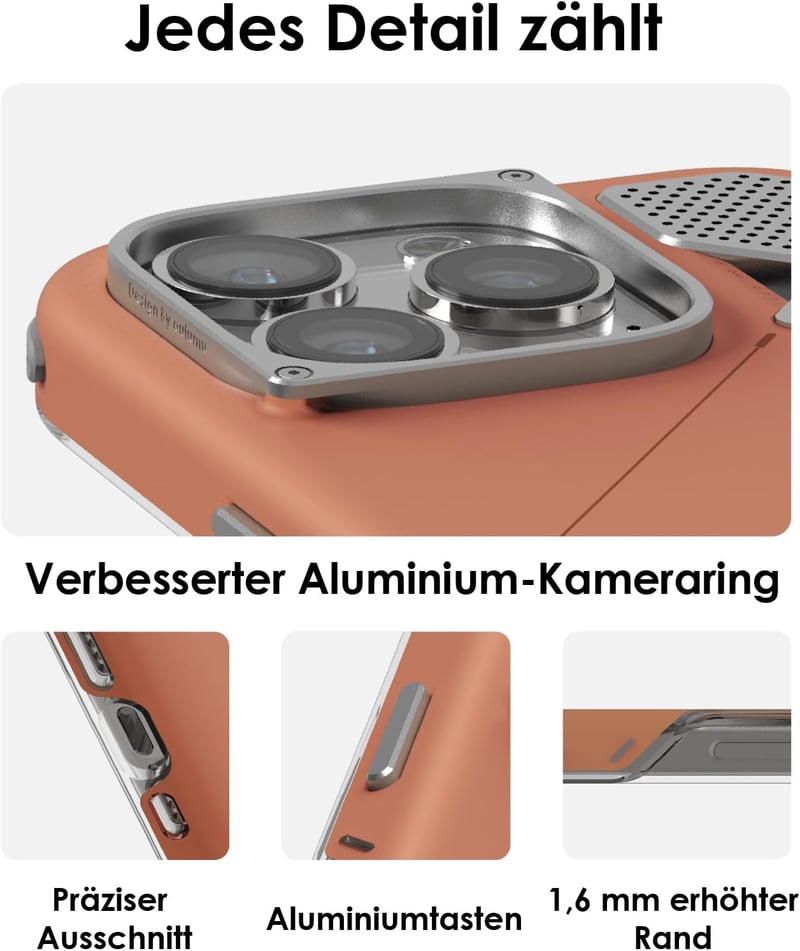 Aulumu A16 iPhone 16 Pro Max ütésálló tok alumínium kamera kerettel sárga-barna