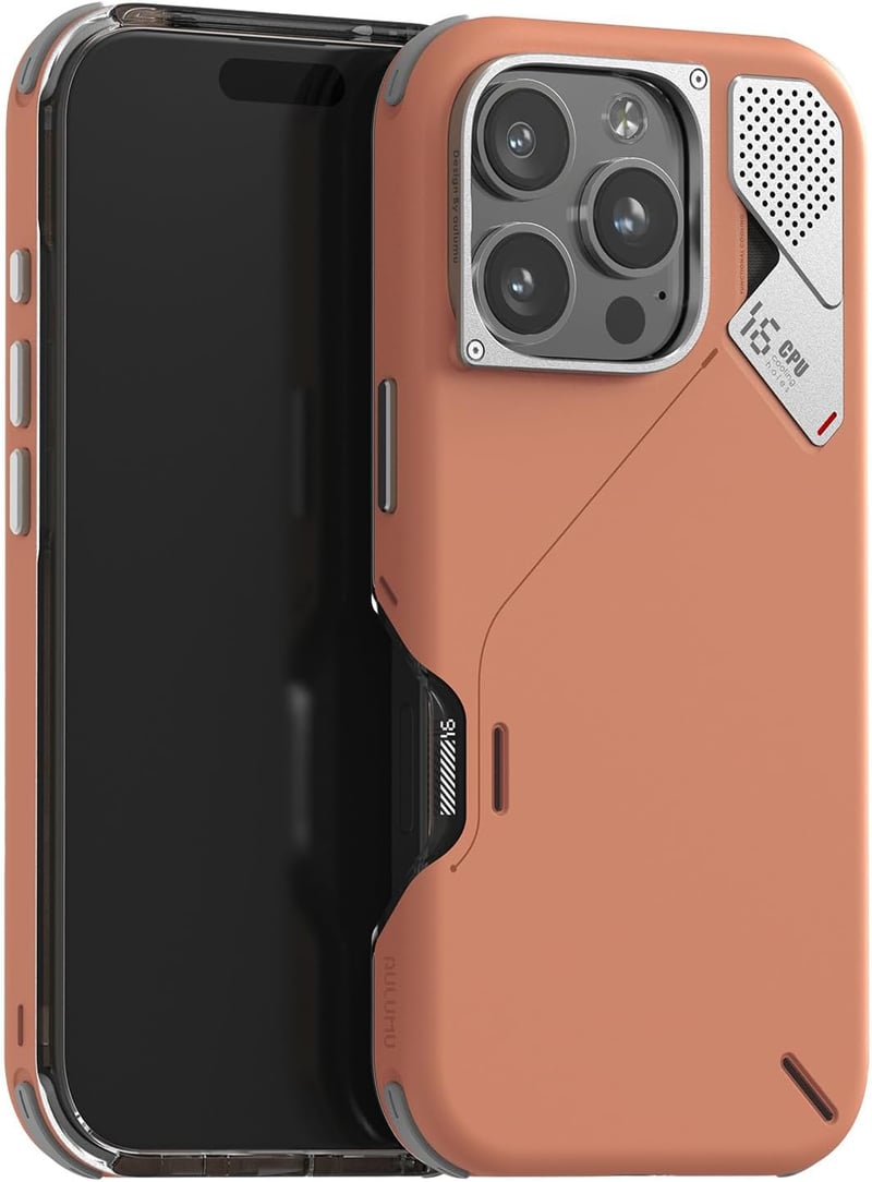 Aulumu A16 iPhone 16 Pro Max ütésálló tok alumínium kamera kerettel sárga-barna
