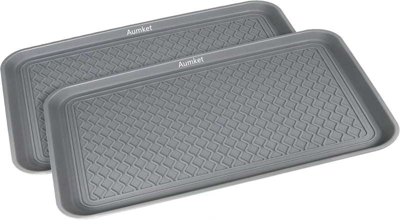Set Două Tăvițe Colectoare - 60x40x3 cm, Cu Bază de Cauciuc, Pentru Pantofi, Animale de Companie - Tăviță Impermeabilă Pentru Hol, Garaj, Grădină - Tavă Antinoroi Gri, Set 2 buc.