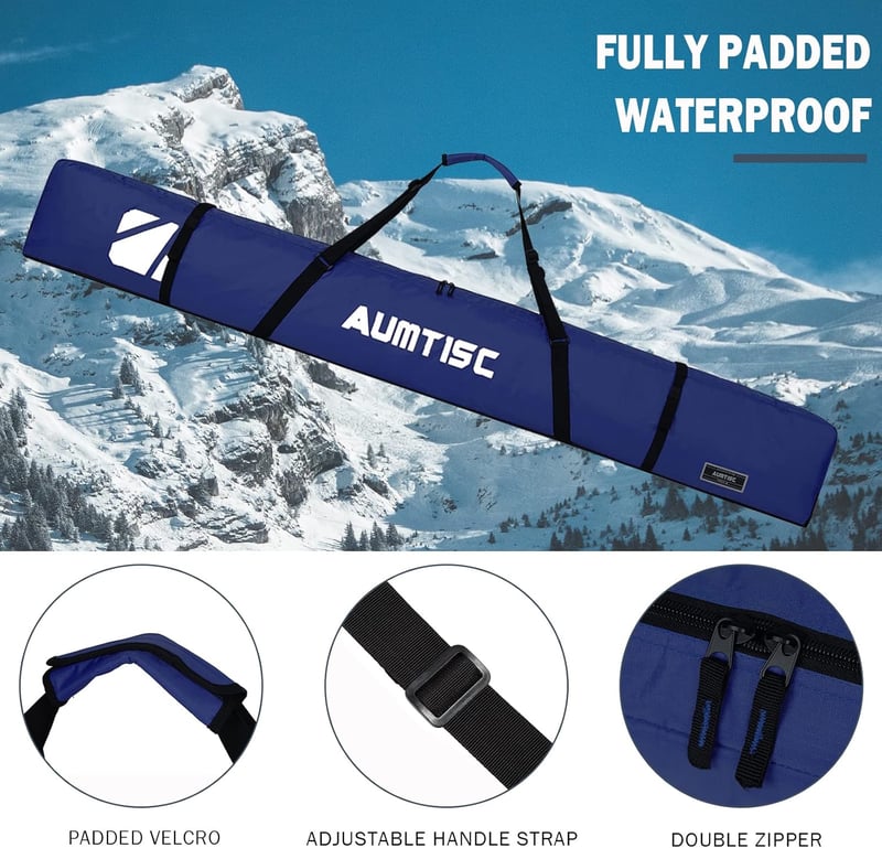 AUMTISC Sízsák Snowboard Táska Párnázott Sífelszerelés Szállító Táska Állítható Fogantyúval Kék 170x185 cm