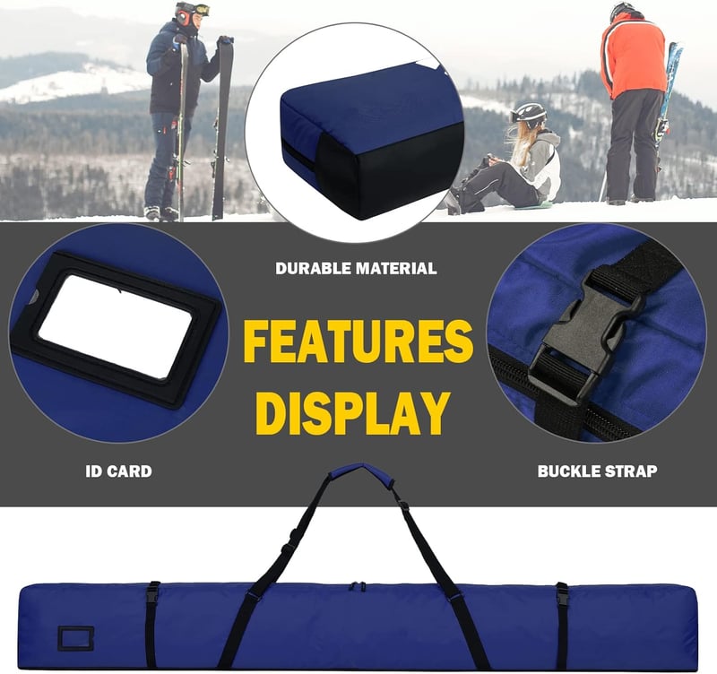 AUMTISC Sízsák Snowboard Táska Párnázott Sífelszerelés Szállító Táska Állítható Fogantyúval Kék 170x185 cm