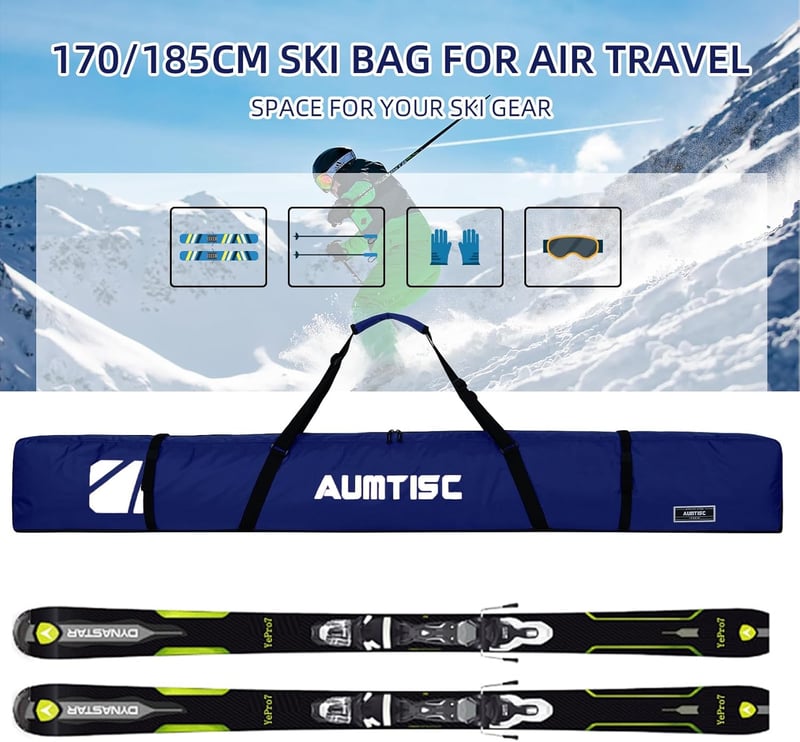 AUMTISC Sízsák Snowboard Táska Párnázott Sífelszerelés Szállító Táska Állítható Fogantyúval Kék 170x185 cm