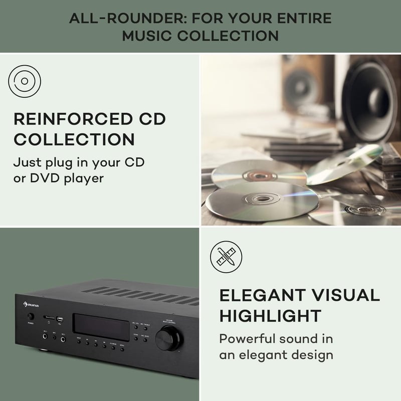 Auna Bluetooth Erősítő HiFi Sztereó Rendszer 5 Csatornás Szubwoofer Basszus Treble Vezérléssel