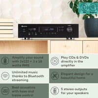 Auna Bluetooth Erősítő HiFi Sztereó Rendszer 5 Csatornás Szubwoofer Basszus Treble Vezérléssel 2