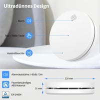 Aunguuk Füstérzékelő 10 Éves Elemmel, Fotoelektronikus Tűzjelző Némító Gombbal, TÜV Tesztelt EN14604 CE Tanúsított Önálló Füstriasztó 2
