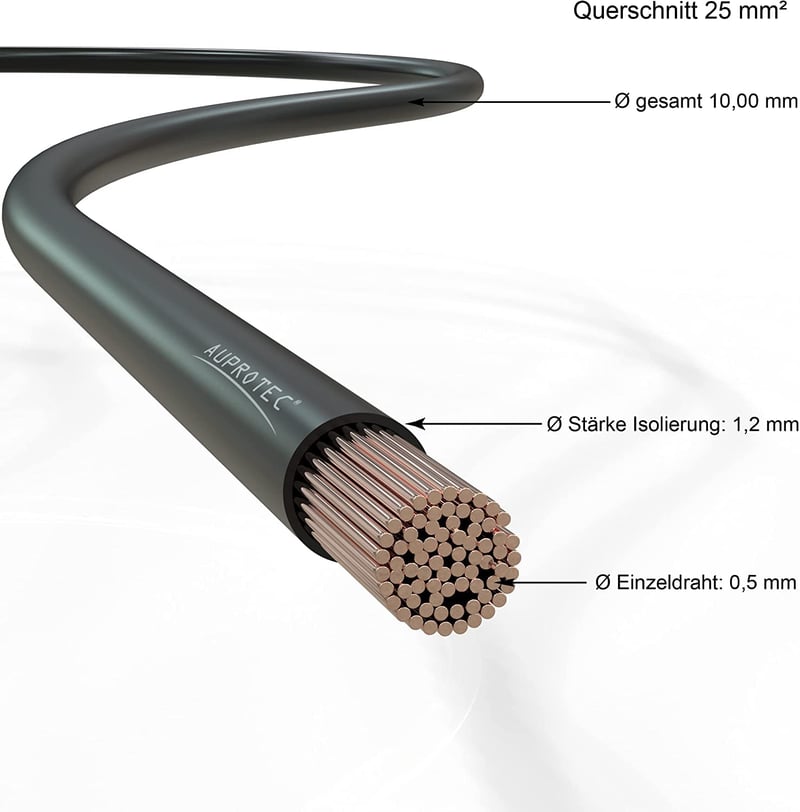 AUPROTEC 25 mm² Autó Akkumulátor Kábel - 10m Fekete Tápkábel Testkábel 60V PVC Szigeteléssel Járművekhez