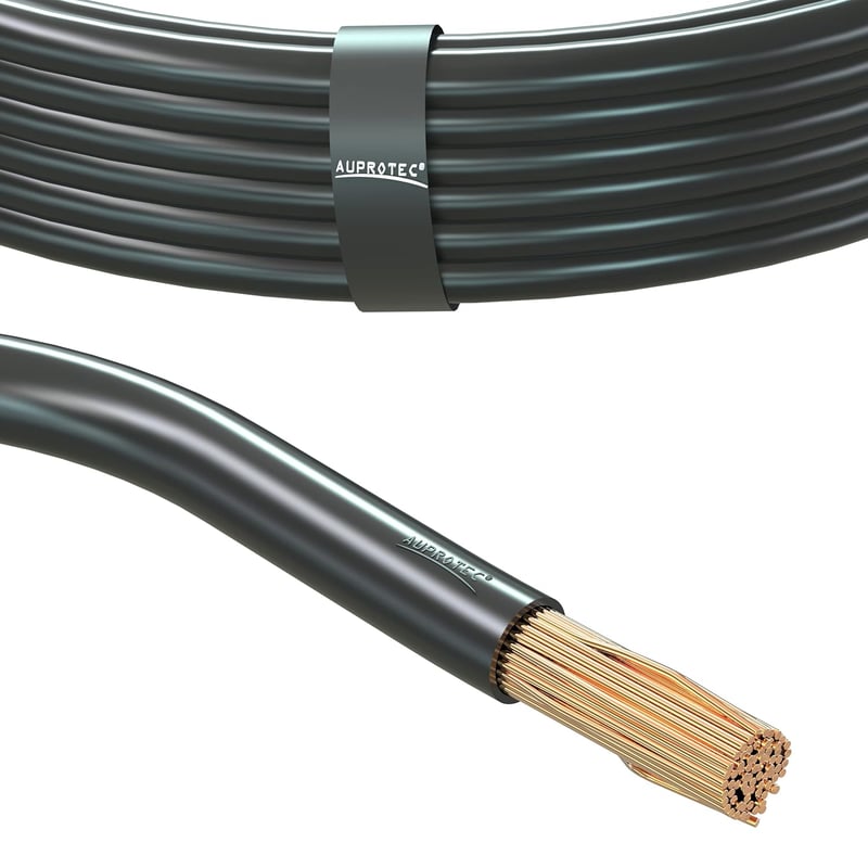 AUPROTEC 25 mm² Autó Akkumulátor Kábel - 10m Fekete Tápkábel Testkábel 60V PVC Szigeteléssel Járművekhez