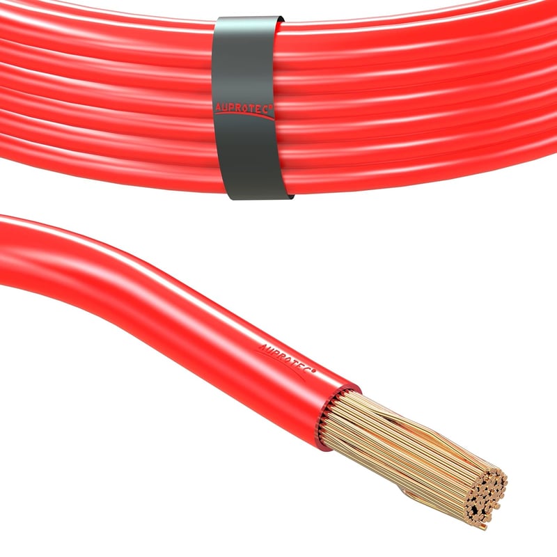 AUPROTEC 35 mm² Autó Akkumulátor Kábel - 5m Piros Tápkábel Testkábel, PVC Szigetelés, DIN ISO 6722 Szabvány, Réz Vezeték