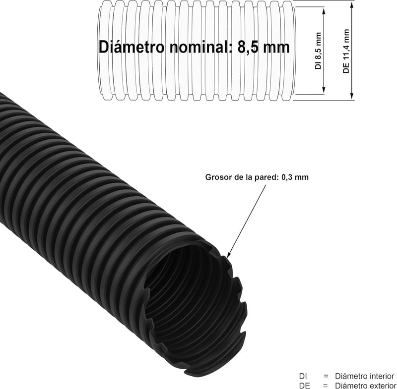 AUPROTEC Bordázott Védőcső 8,5 mm Belső Átmérővel - UV-Álló Fekete Kábelvédő Tömlő Földalatti Vezetékekhez, 25 m Hosszú