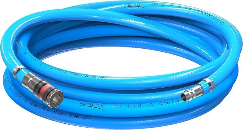AUPROTEC Sűrített Levegő Tömlő Készlet 13mm Belső Átmérővel - 10m PVC Tömlő S2000 Biztonsági Csatlakozóval Kompresszorhoz - Rugalmas Levegőc