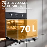 AURAKICH beépített sütő 4D forrólevegővel, 8 fűtési móddal, A energiaosztály - fekete - 60 cm / 70 l 6