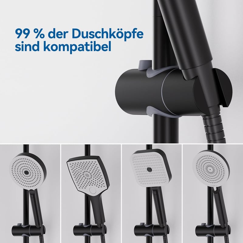Auralum 70 cm zuhanysín állítható magassággal, 360° forgatható tartóval, rozsdamentes acél, fekete