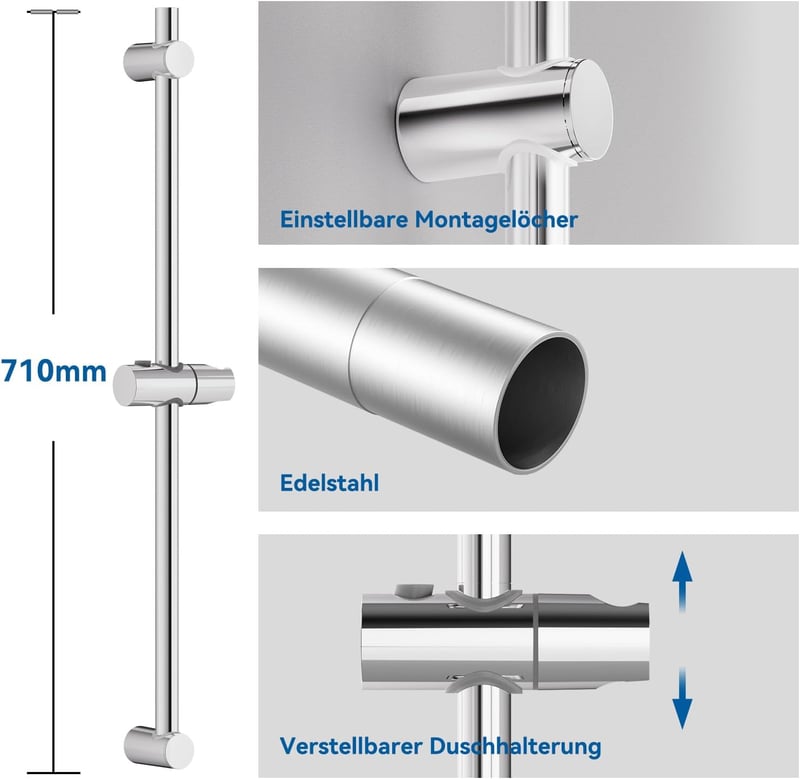 Auralum 70 cm zuhanysín állítható magassággal, 360° forgatható tartóval, rozsdamentes acél, króm
