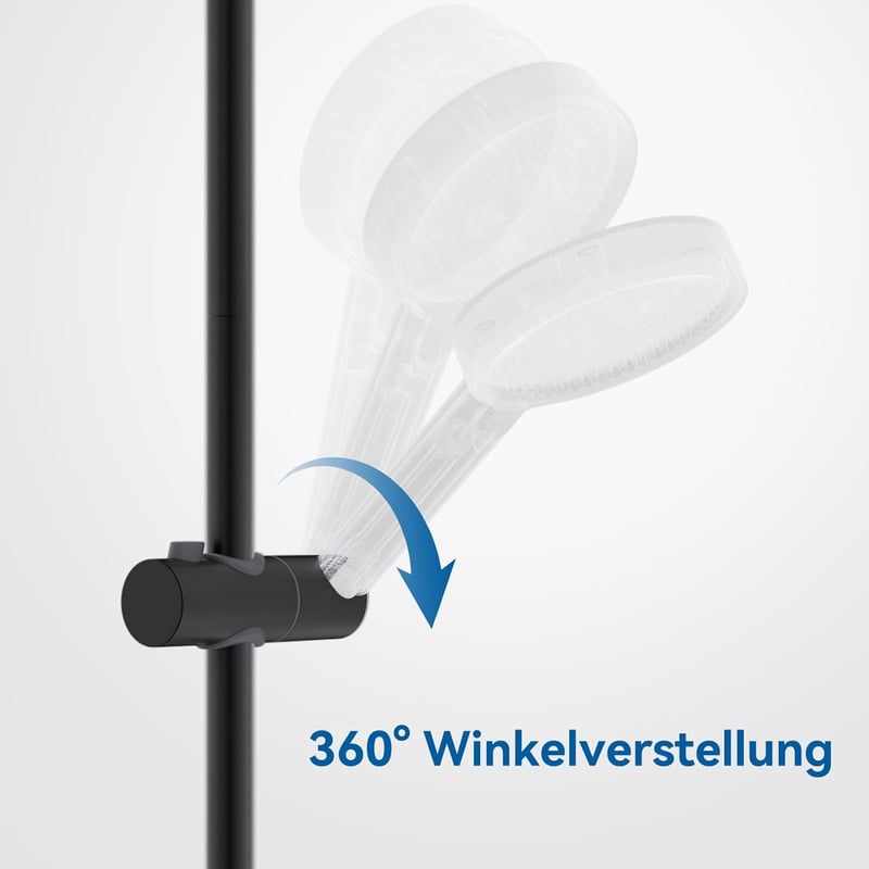 Auralum 70 cm zuhanysín állítható magassággal, 360° forgatható tartóval, rozsdamentes acél, fekete