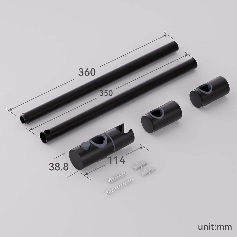 Auralum 70 cm zuhanysín állítható magassággal, 360° forgatható tartóval, rozsdamentes acél, fekete