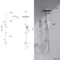 Set de duș cu efect de ploaie Auralum fără baterie, cap de duș pătrat 25x25 cm, bară de duș reglabilă 74-109 cm, set de duș cu efect de ploaie din oțel inoxidabil 7
