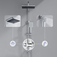 Set de duș cu efect de ploaie Auralum fără baterie, cap de duș pătrat 25x25 cm, bară de duș reglabilă 74-109 cm, set de duș cu efect de ploaie din oțel inoxidabil 8