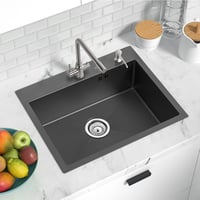 Auralum Fekete matt inox egymedencés konyhai mosogató 55 x 45 cm szappanadagolóval szifonnal 2 rögzítőfurattal 4