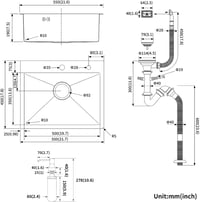 Auralum Fekete matt inox egymedencés konyhai mosogató 55 x 45 cm szappanadagolóval szifonnal 2 rögzítőfurattal 7